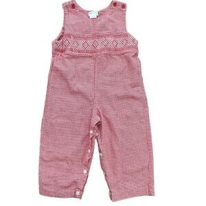 Vive la Fete Baby Boys Red Gingham 100% Cotton Overall One-Piece Size 2